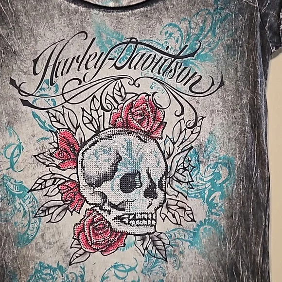 Harley-Davidson Rhinestone Skull T-Shirt - Picture 3 of 8